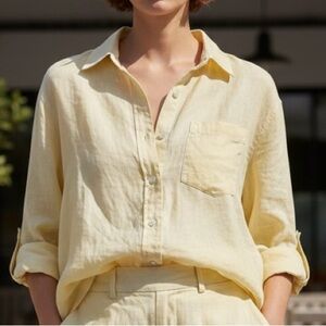 H&M Pale Yellow Linen Shirt Medium